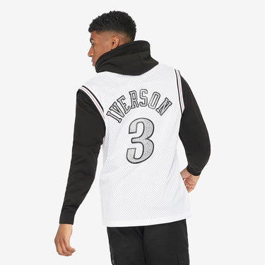 Philadelphia 76ers Allen Iverson 2000 Cracked Cement Swingman Jersey - Fabric and Crest Detail - Jersey Zone