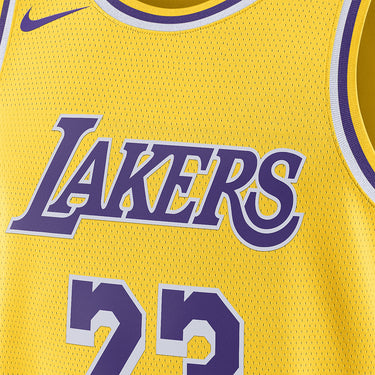 Los Angeles Lakers LeBron James Dri-FIT Swingman 2022 Icon Jersey - Fabric and Crest Detail - Jersey Zone