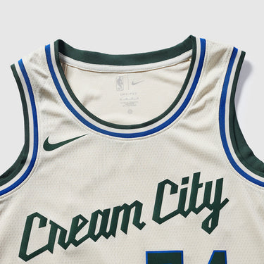 Milwaukee Bucks Giannis Antetokounmpo 2025 City Edition Swingman Jersey - Fabric and Crest Detail - Jersey Zone