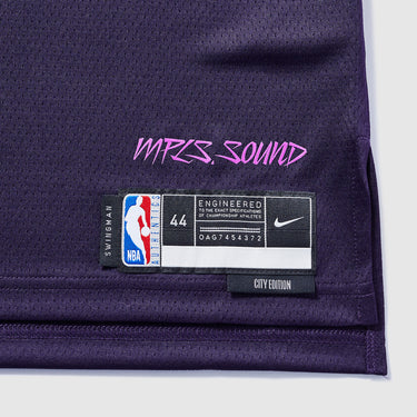 Minnesota Timberwolves Anthony Edwards 2025 City Edition Swingman Jersey - Fabric and Crest Detail - Jersey Zone