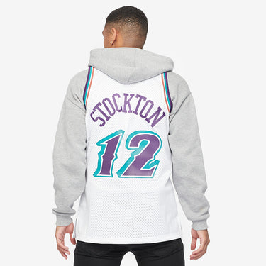 Utah Jazz John Stockton Swingman Jersey - Fabric and Crest Detail - Jersey Zone