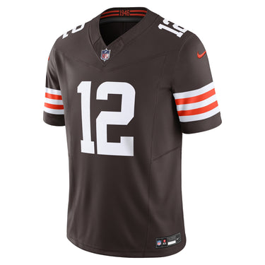 Cleveland Browns Shedeur Sanders Limited Vapor F.U.S.E. Jersey – Brown - Fabric and Crest Detail - Jersey Zone