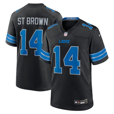 Detroit Lions Amon-Ra St. Brown Alternate Game Jersey Black - Back View - Jersey Zone