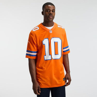 Denver Broncos Bo Nix Mile High Collection 1977 Throwback Game Jersey Orange - Fabric and Crest Detail - Jersey Zone