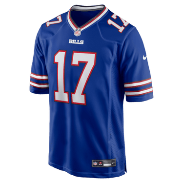 Buffalo Bills Josh Allen Game Jersey Royal - Fabric and Crest Detail - Jersey Zone