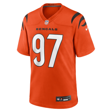Cincinnati Bengals Dexter Lawrence II Alternate Game Jersey Orange - Fabric and Crest Detail - Jersey Zone