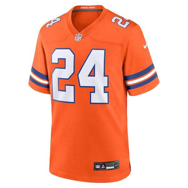 Denver Broncos Champ Bailey Alternate Game Jersey Orange - Fabric and Crest Detail - Jersey Zone