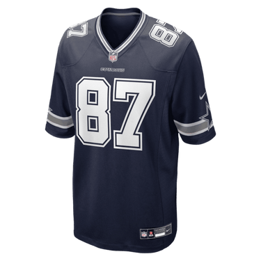 Dallas Cowboys Jake Ferguson Team Game Jersey Navy - Fabric and Crest Detail - Jersey Zone