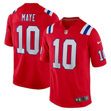 New England Patriots Drake Maye Game Jersey Red - Front View - Jersey Zone