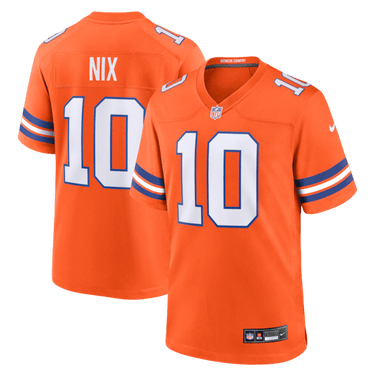 Denver Broncos Bo Nix Mile High Collection 1977 Throwback Game Jersey Orange - Back View - Jersey Zone