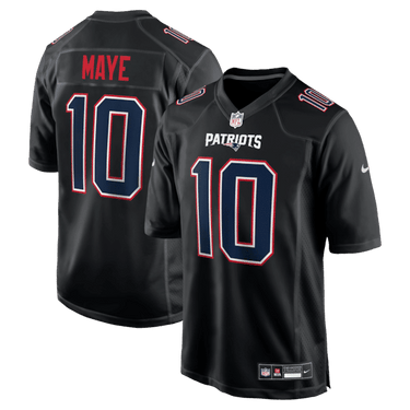 New England Patriots Drake Maye Game Jersey Carbon Black - Back View - Jersey Zone