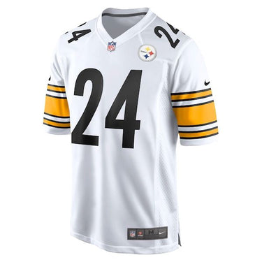 Pittsburgh Steelers Joey Porter Jr. Away Game Jersey White - Fabric and Crest Detail - Jersey Zone